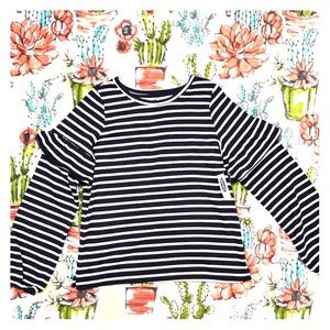 Striped Ruffle Sleeve Sweatshirt Navy & White NWT
